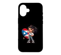 Cute Puerto Rico Princess with Boricua Flag Wepa Taina Heart Case for iPhone 16