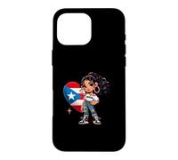 Cute Puerto Rico Princess with Boricua Flag Wepa Taina Heart Case for iPhone 16 Pro Max