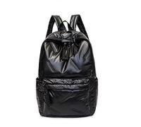 Cute Puffer Backpack for Women, Trendy Puffy Shoulder Bag Fashion Quilted Padding Laptop Bookbag Travel Y2k Backpack, Black, Medium