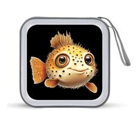 Cute Puffer Fish Printed CD Case Hard Plastic Protective DVD Storage Binder Bag for Home Office