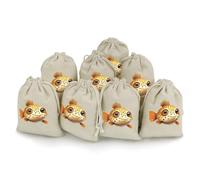 Cute Puffer Fish Printed Cotton And Hemp Bunches Pocket Drawstring Pouch 8 Pieces Reusable Gift Bags