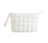 Cute Puffer Quilted Makeup Cosmetic Bag Puffy Travel Toiletry Pouch Zipper Bag Makeup Organizer for Girl(White)