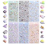Cute Puffy Stickers for Kids 600+, 3D Tiny Micro Bulk Sticker Set for Girls Adults, Removable Cute Stickers Includes Kawaii Japanese Cartoon Ghost Animal Cat Dog Birds for Phone Case (6 Sheets)