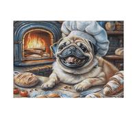 Cute Pug 300 Piece Jigsaw Puzzle for All Ages Luminous Enchanted Beasts Jigsaw Evening Wind Down Activity Challenging Fun Home Decor Stress Relief 300 PCS