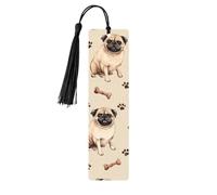 Cute Pug Bookmark Dog Paw Print Wooden Bookmark with Tassel Book Mark for Women Men Reading Page Markers Gifts for Book Lovers