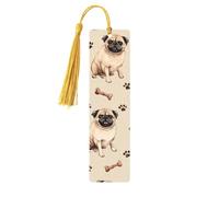 Cute Pug Bookmark Dog Paw Print Wooden Bookmark with Tassel Book Mark for Women Men Reading Page Markers Gifts for Book Lovers