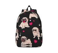 Cute Pug Canvas Backpack Travel Laptop Bag, Anti-Water And Ergonomic Straps For College Work, Black, S