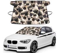 cute Pug Car Windshield Cover for Ice and Snow, Heavy-Duty Windshield Snow Cover with Storage Bag, Sun & Frost Protection, Easy Install
