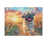 Cute Pug Dog 500 Piece Jigsaw Puzzle for Adults Canine Grass Sunset Lunch Break Activity Quick Escape No Duplicate Pieces for Busy Professionals 500 PCS