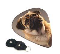 Cute Pug Dog 6 Pack Guitar Picks With Holder, Personalized Guitar Plectrums Non-Slip Portable Ukulele Bass Picks 0.71mm For Acoustic Guitar Lovers Gifts