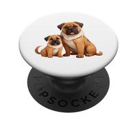 Cute Pug Dog and Puppy Family Illustration PopSockets Adhesive PopGrip