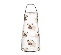Cute Pug Dog Cartoon White Apron for Women Men Teen with Pockets Aprons for Cooking Chef Kitchen BBQ