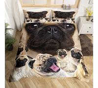 Cute Pug Dog Duvet Cover Kawaii Pet Dog Comforter Cover Hippie Pug Puppy Bedding Set For Kids Boys Girls Cartoon Animal Dog Lovers Bedspread Cover Ultra Soft King Size Zipper
