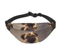 Cute pug dog Fanny Pack for Men Women Crossbody Waist Bag Everywhere Belt Bag Wallet Hip Bum Bag with Adjustable Strap Casual Chest Bag for Outdoor Hiking Cycling, Black, One Size