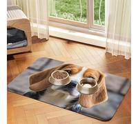 Cute Pug Dog Food Mats for Floors, 16x24 Inch Non-Slip Super Absorbent Pet Food Mat, Dishwasher Dog Mat for Food and Water, Cute Rubber Quick Dry Pet Feeding Mat for Dogs Puppy Cats