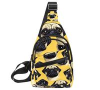 Cute Pug Dog Heads (2) Sling Backpack Crossbody Bag Convertible, Small Diaper Bag Hiking Daypacks