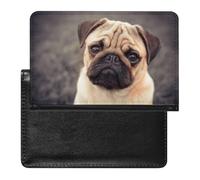 Cute Pug Dog Passport Holder PU Leather Slim Passport Cover with Card Slots Travel Document Holder Cover
