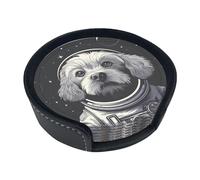 Cute Pug Dog Pizza Painting Set of 6 Table Coasters Modern PU Cup Coasters for Drinks, Coaster Set,4 Inches