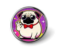 Cute Pug Dog Print Badges Pin, Personalized Exquisite Round Badge, 1 Inch Button Pins for Women And Men, Decorative Metal Round Brooch for Clothing, Backpacks, And Hats