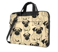 Cute Pug Dog Print Laptop bag,portable single shoulder laptop Sleeve Case,Compatible with 13-15.6 in, Black, 14 inch