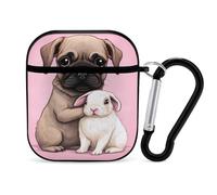 Cute Pug Dog With Rabbit Earphone Case Cover Compatible with AirPods 1&2 Shockproof Bluetooth Headset Case Black-style