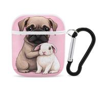 Cute Pug Dog With Rabbit Earphone Case Cover Compatible with AirPods 1&2 Shockproof Bluetooth Headset Case White-style