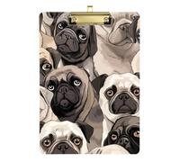Cute Pug Dogs Acrylic Clipboard Cute Clipboard Standard A4 Letter Size Clipboards, A4 Letter Size 12.5 x 9 Inches Gold Clip