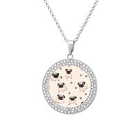 Cute Pug Dogs Women's Round Diamond Necklace Vintage Alloy Pendants Multicolored Sparkly Jewelry