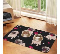 Cute Pug Durable Pet Absorbent Tablecloth Non-Slip Dining Pad For Dog Cat Food Water Bowls Feeder Mat