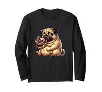 Cute Pug Eating Donut Sweet Cartoon Fun Long Sleeve T-Shirt