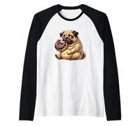 Cute Pug Eating Donut Sweet Cartoon Fun Raglan Baseball Tee