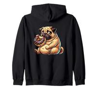Cute Pug Eating Donut Sweet Cartoon Fun Zip Hoodie