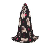 Cute Pug Hooded Cape For Teenagers, Unisex Cloak Robe Hooded Halloween Costume Satin Witches Vampire Cloak Fancy Dress Up Children