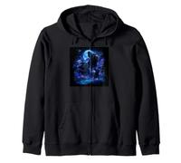 Cute Pug Howling At the moon 90s Style Moonlight Halloween Zip Hoodie