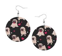 Cute Pug Leather Round Earrings Daily Accessories Working At Work Women'S Fashion