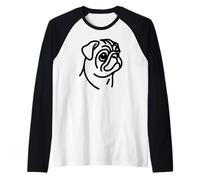 Cute Pug Lovers dog simple line art portrait design Raglan Baseball Tee