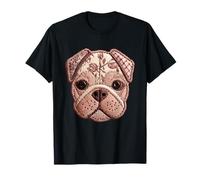 Cute Pug Patchwork Floral Dog for Pet Owners Boho Folk Art T-Shirt