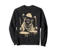 Cute Pug Playing Drums Funny Cowboy Dog Western Drummer Sweatshirt