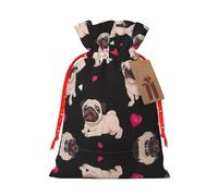 Cute Pug Print Christmas Drawstring Gift Bag, Burlap Favor Pouch For Birthday And Holiday Celebrations-S Size