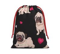 Cute Pug Print Gift Reusable Bag Drawstring Festive Birthday Presents Daily Storage Office Supplies