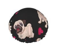 Cute Pug Print Hair Cap With Adjustable Elastic Band And Vibrant, Shower Cap For Women Reusable Waterproof