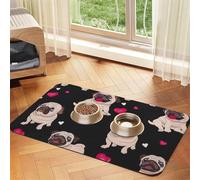 Cute Pug Print Pet Food Mat Absorbent Non Slip PU Leather Feeding Mat for Dogs Cats Rubber Bottom