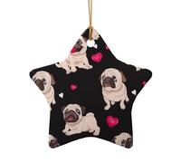 Cute Pug Print Tree Ceramic Hanging Decor, Christmas Ceramic Star Heart Pendant For Xmas Tree Festive Setup
