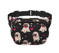 Cute Pug Print Waist Pack Square Waist Bag Workout Hiking Running Travel Gym Pretty Zipper Fashion