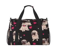 Cute Pug Print Weekender Bag,Gym Bag with,Carry On Luggage Overnight Weekend Bag, Holdall Handbag & Shoulder Bag for Travel Fitness
