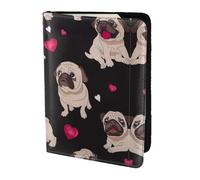 Cute Pug Printing Cowhide Passport Holder,Passport Cover,Travel Card Cover Case For Men Women,Documents Protector, Black, One Size