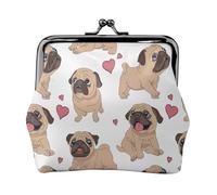 Cute Pug, PU Leather Coin Purse, Small Wallets, Change Pouch with Kiss Lock Clasp Buckle, Change Purse