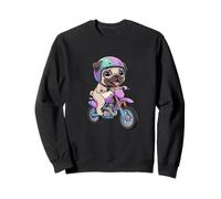 Cute Pug Riding Motorcycle Cartoon Fun Sweatshirt