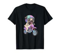 Cute Pug Riding Motorcycle Cartoon Fun T-Shirt