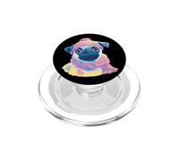 Cute Pug Winter Portrait Dog Lover Graphic Pink Scarf Animal PopSockets PopGrip for MagSafe